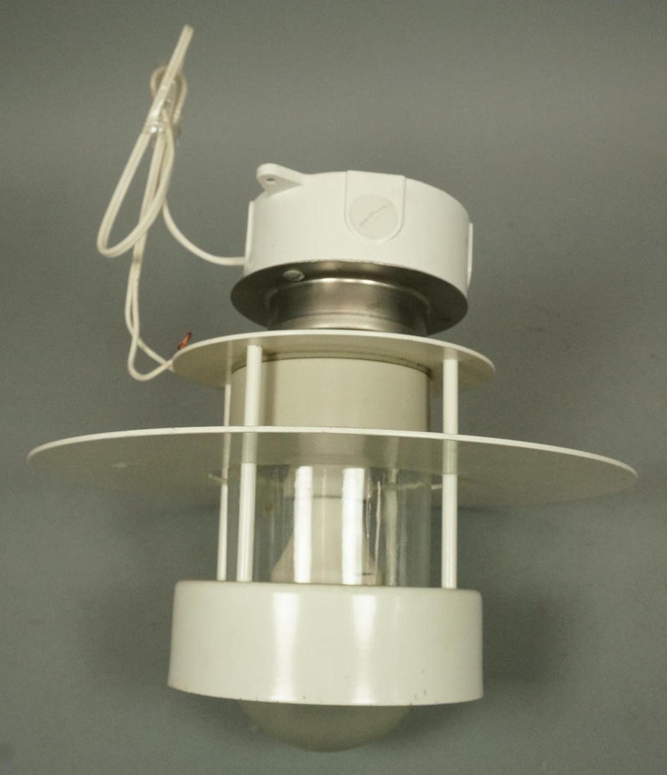 LOUIS POULSEN White Enamel Ceiling Light Fixture.: LOUIS POULSEN White Enamel Ceiling Light Fixture. Industrial style. Paper label-- Dimensions: H: 9 inches: W: 11 inches ---