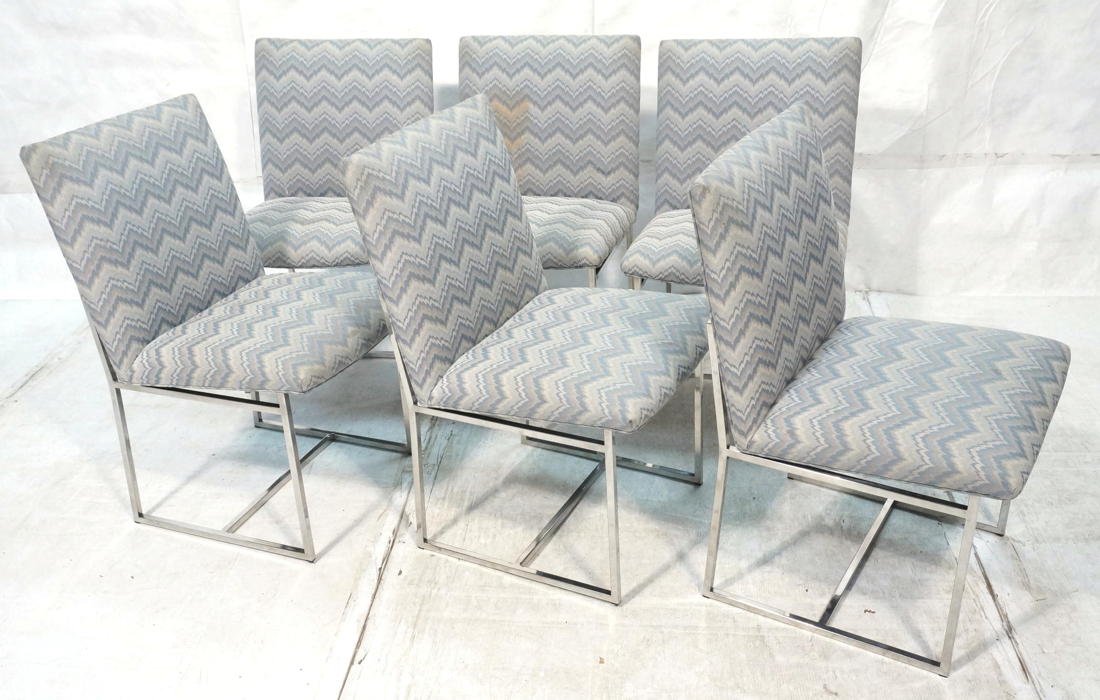 Set 6 MILO BAUGHMAN Chromed Steel Dining Chairs.: Set 6 MILO BAUGHMAN Chromed Steel Dining Chairs. Blue Bargello fabric Upholstery.-- Dimensions: ---