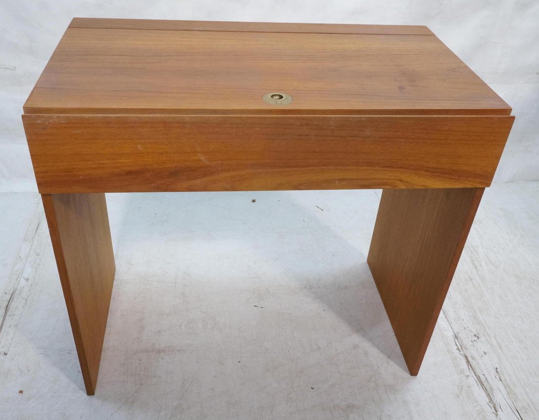 Danish Teak Modern Vanity Desk. Flip Top with Int: Danish Teak Modern Vanity Desk. Flip Top with Interior Mirror. -- Dimensions: H: 29.5 inches: W: 32 inches: D: 18 inches ---