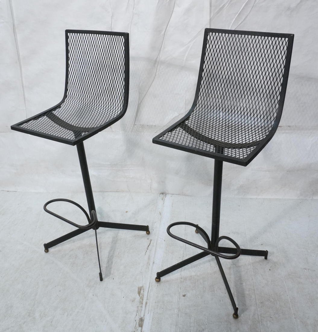 Pr Black Iron Mesh Bar Stools. TONY PAUL style. F: Pr Black Iron Mesh Bar Stools. TONY PAUL style. Foot rest-- Dimensions: H: 41 inches: W: 15.5 inches ---