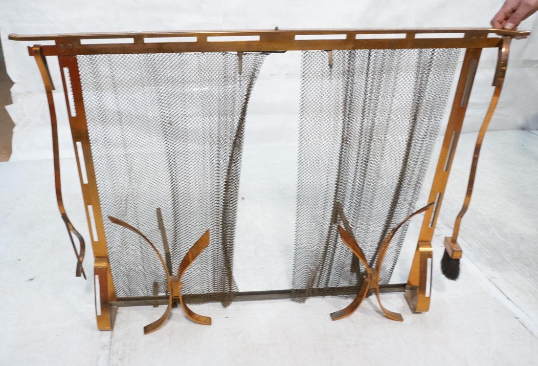 Set DONALD DESKEY style Copper Fire Screen. Two t: Set DONALD DESKEY style Copper Fire Screen. Two tools & Andirons-- Dimensions: H: 31 inches: W: 46 inches: D: 4 inches ---