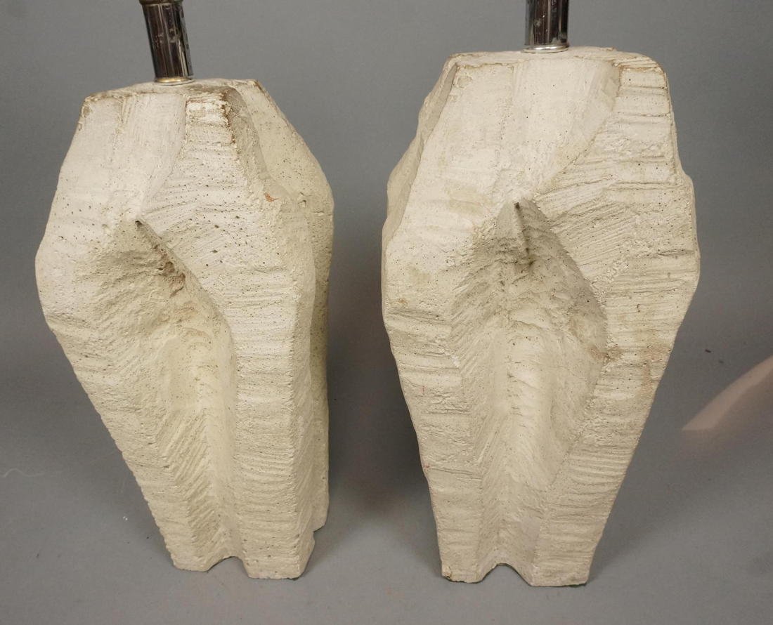 Pr Brutalist Rock Form Plaster Table Lamps. "Chip: Pr Brutalist Rock Form Plaster Table Lamps. "Chipped" and "Carved" painted finish. -- Dimensions: H: 29.5 inches ---