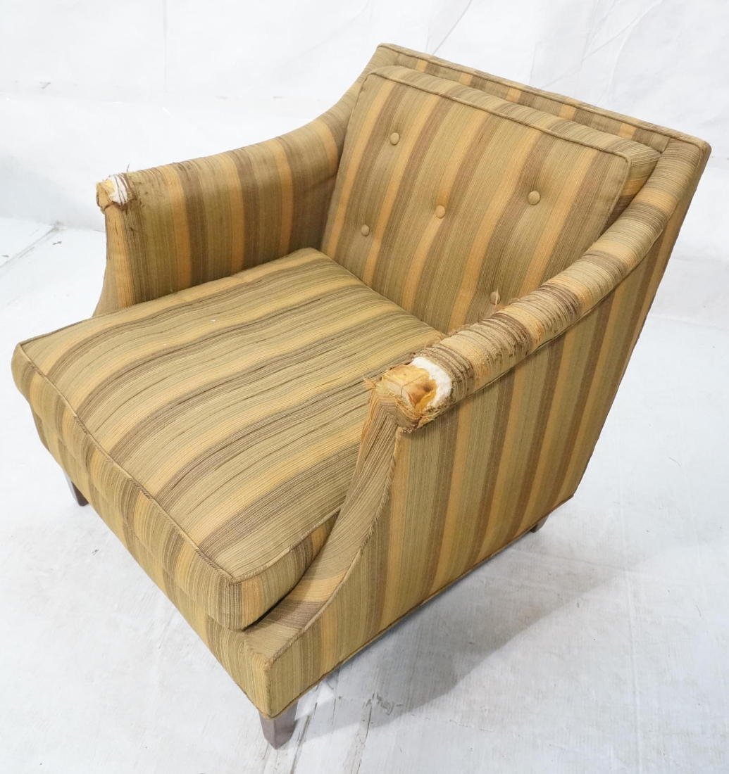 DUNBAR Arm Lounge Chair. Tapered square wood legs: DUNBAR Arm Lounge Chair. Tapered square wood legs. Striped fabric. Dunbar decking-- Dimensions: H: 28 inches: W: 28 inches: D: 32 inches ---