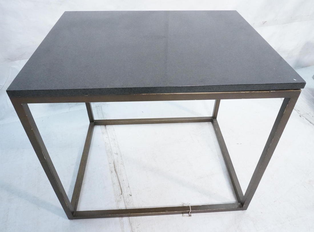 RALPH LAUREN Black Granite Top Occasional Table.: RALPH LAUREN Black Granite Top Occasional Table. Bronzed metal square frame base. Side Table. Brass label-- Dimensions: H: 26 inches: W: 30 inches: D: 24 inches ---