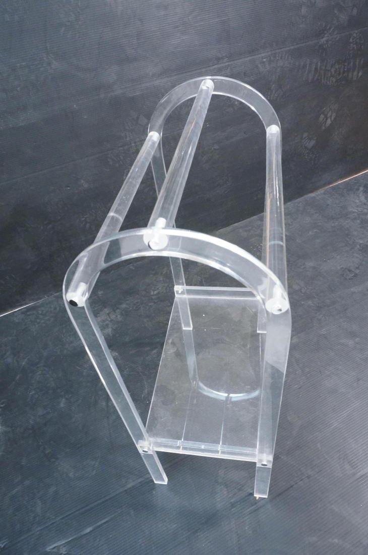 Modern Lucite Towel Holder. Arched top with three: Modern Lucite Towel Holder. Arched top with three rods. Lower shelf. -- Dimensions: H: 30.5 inches: W: 19 inches: D: 11 inches ---