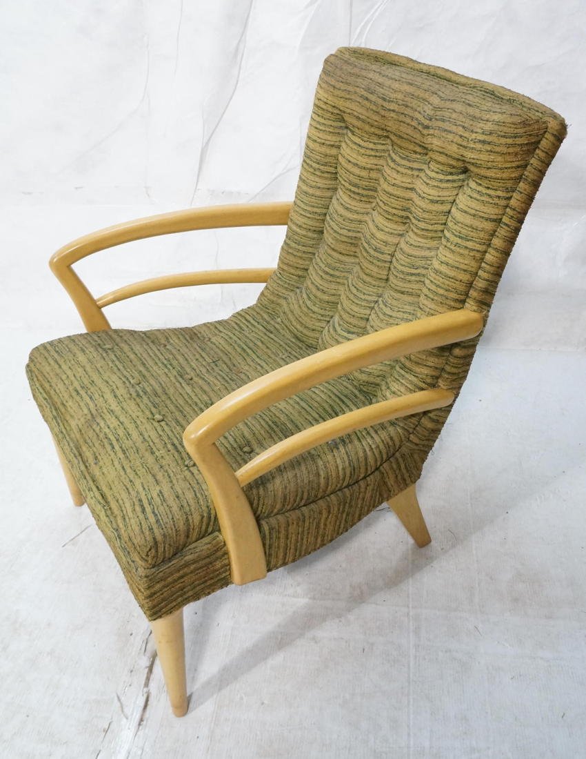Blond Maple Double Arm Lounge Chair. American Vin: Blond Maple Double Arm Lounge Chair. American Vintage Modern. Green striped fabric. Indiana Chair Co. Model #165. -- Dimensions: H: 34 inches: W: 26 inches: D: 28 inches ---