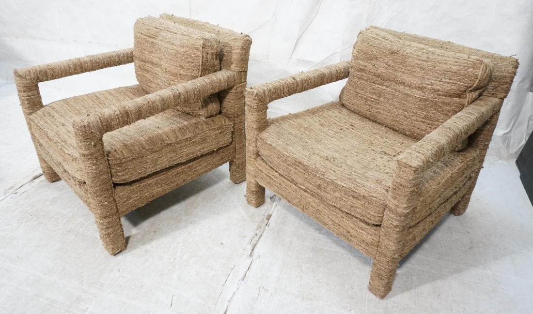 Pr Parsons style Lounge Chairs. Tweedy Brown Upho: Pr Parsons style Lounge Chairs. Tweedy Brown Upholstered Frames. -- Dimensions: H: 28.5 inches: W: 29.5 inches: D: 30 inches ---