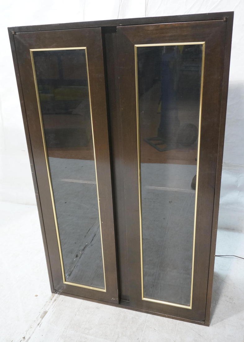 HARVEY PROBBER Two Door Cabinet. Wood case with g: HARVEY PROBBER Two Door Cabinet. Wood case with glass doors & brass trim Glass doors with brass trim. -- Dimensions: H: 48 inches: W: 29.5 inches: D: 14 inches ---