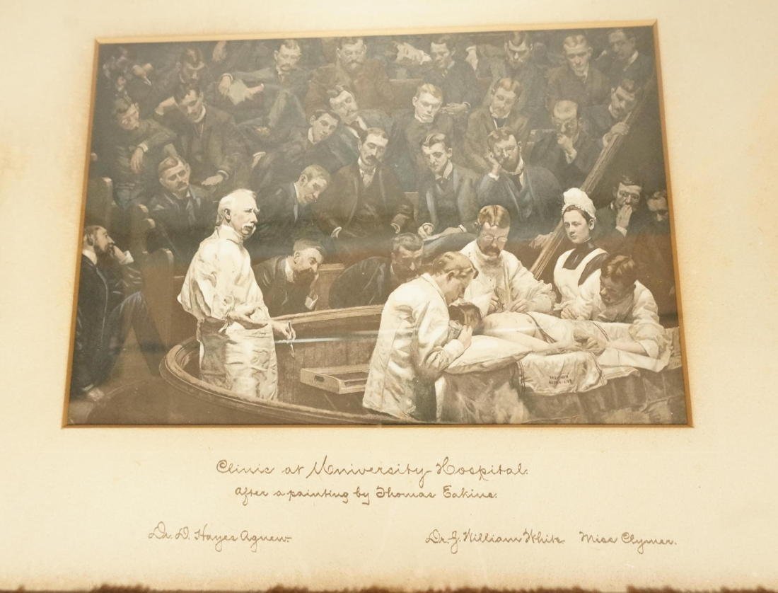 The Agnew Clinic at University Hospital Painting.: The Agnew Clinic at University Hospital Painting. After Thomas Eakins. In vintage oak frame-- Dimensions: H: 8 inches: W: 11.25 inches ---