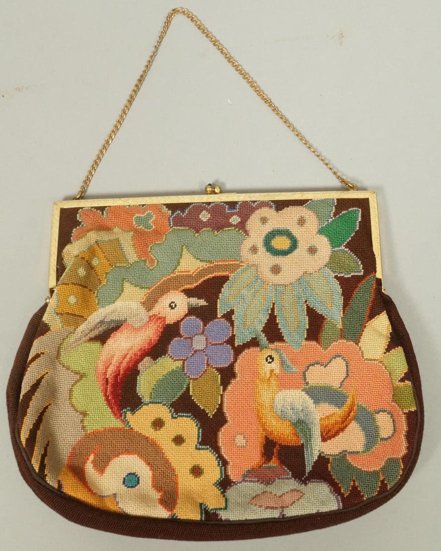 Art Deco Petit Point Needlepoint Ladies Purse Han