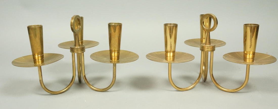 Pr TOMMI PARZINGER Brass 3 Arm Candle Sticks. Sta: Pr TOMMI PARZINGER Brass 3 Arm Candle Sticks. Star design on bobeches. Not marked-- Dimensions: --- US Shipping charge: $20