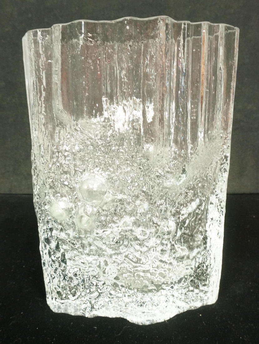 TAPIO WIRKKALA for IITTALA Pinus Glass Vase. Clea: TAPIO WIRKKALA for IITTALA Pinus Glass Vase. Clear Glass. Finland. Signed TW. -- Dimensions: H: 9 inches: W: 6.5 inches: D: 4 inches --- US Shipping charge: $35