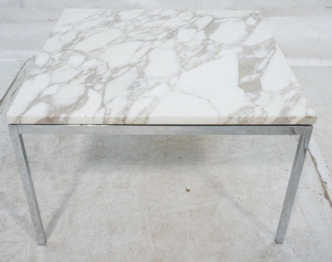 KNOLL Marble Top Square Coffee Cocktail table. Th: KNOLL Marble Top Square Coffee Cocktail table. Thick white marble top. Square chromed steel legs.-- Dimensions: ---