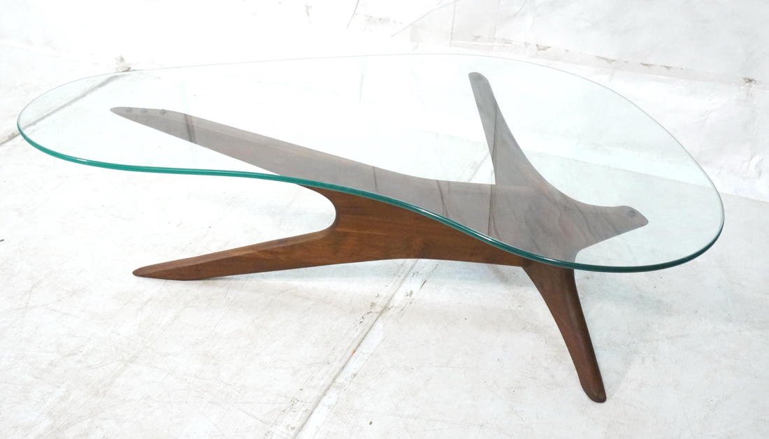 ADRIAN PEARSALL Walnut Coffee Table. Shaped Glass: ADRIAN PEARSALL Walnut Coffee Table. Shaped Glass Top. -- Dimensions: H: 16 inches: W: 50 inches: D: 32 inches ---