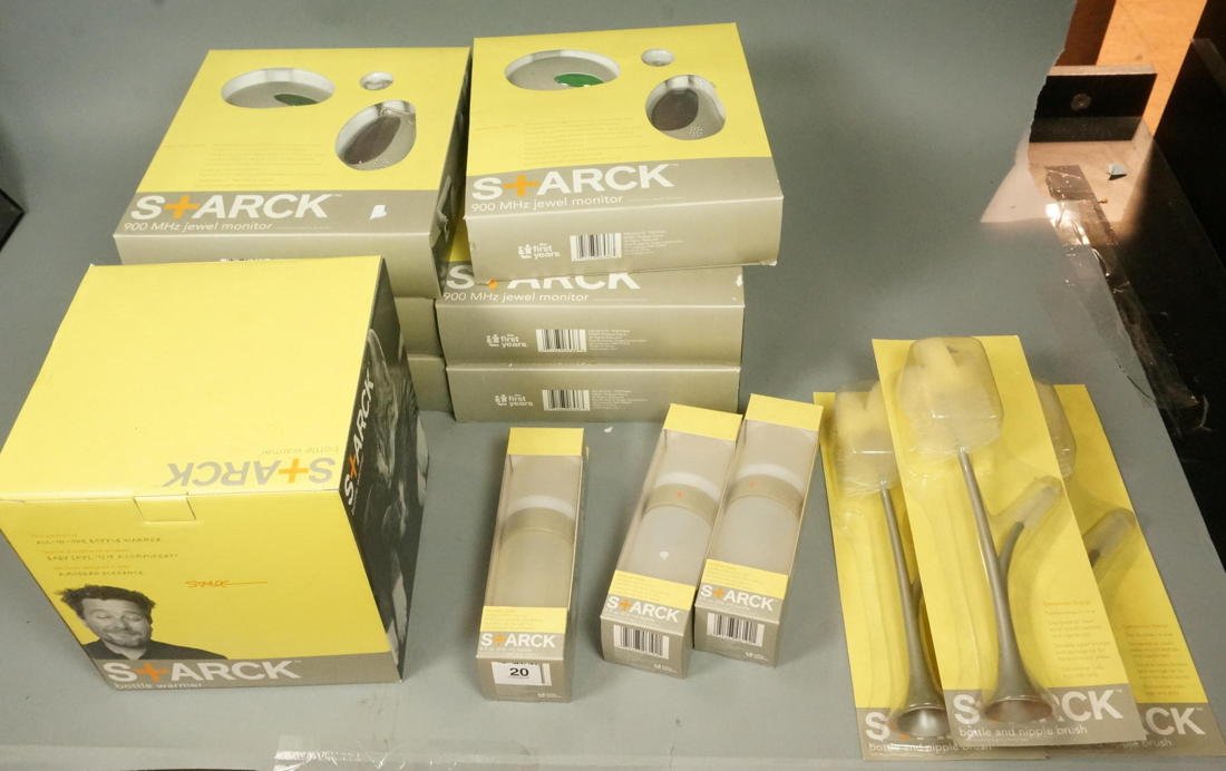 13pc Philippe Starck 900mhz Jewel (baby) monitor.: 13pc Philippe Starck 900mhz Jewel (baby) monitor. Six Stylish Modernist Baby monitor pendant. Bottle warmer. and 6 bottle accessories. All new in box. -- Dimensions: --- US Shipping charge: $50