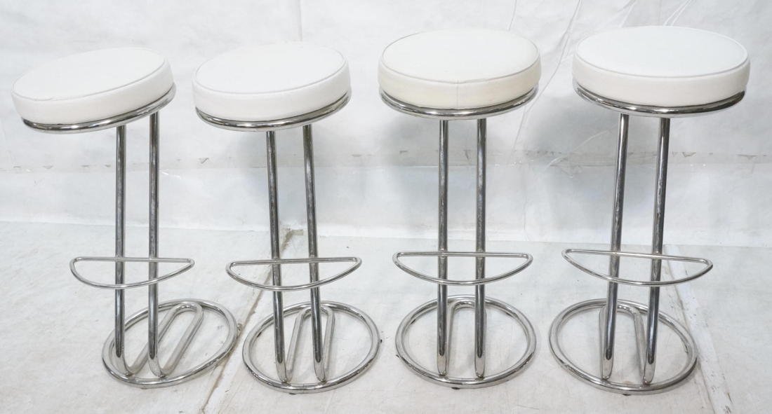 Set 4 Chrome Tube "Z" Bar Stools. Foot rest. Whit: Set 4 Chrome Tube "Z" Bar Stools. Foot rest. White cushion seats. -- Dimensions: H: 32.5 inches: W: 16 inches: D: 16 inches ---