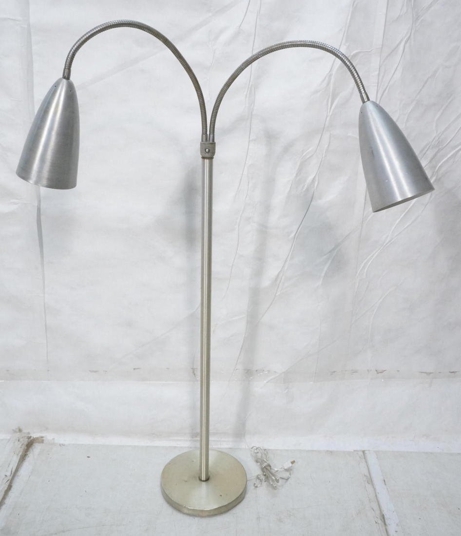 HARRY HANDLER Spun Aluminum Two Gooseneck Arm Flo: HARRY HANDLER Spun Aluminum Two Gooseneck Arm Floor Lamp. Designed for General Lighting. Early California Modernism c. 1950's.-- Dimensions: H: 57 inches: W: 17 inches: D: 21 inches ---