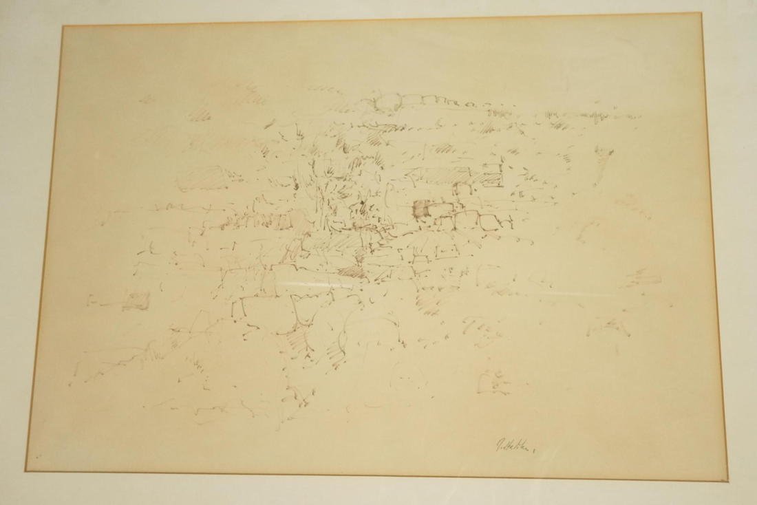 JOHN HELIKER "Near Delphi" Drawing Sketch. Landsc: JOHN HELIKER "Near Delphi" Drawing Sketch. Landscape. From Martin Sumers collection-- Dimensions: Image Size: H: 11 inches: W: 16 inches ---