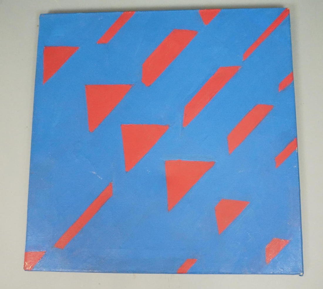 Red & Blue OP ART Geometric Oil Painting. STUART: Red & Blue OP ART Geometric Oil Painting. STUART M. EGNAL (Philadelphia Artist), 1940-1966. In a life too brief, Mr. Egnal created art passionately and prolifically. A graduate of the Philadelphia Col