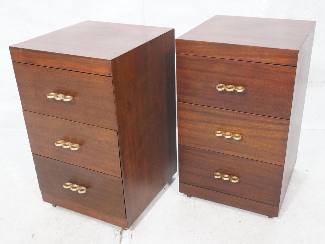 Pr PAUL McCOBB style three drawer Cabinets. They: Pr PAUL McCOBB style three drawer Cabinets. They have McCOBB 3 ring metal pulls. -- Dimensions: H: 30 inches: W: 18 inches: D: 19 inches ---
