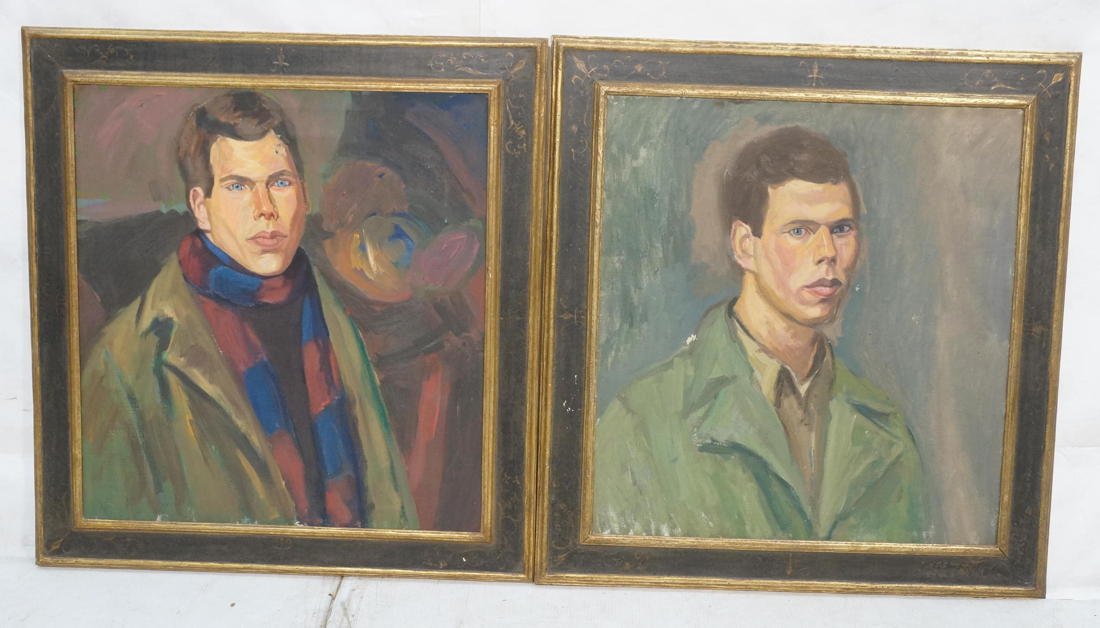 Pr STUART EGNAL Self Portrait Oil Paintings. Self: Pr STUART EGNAL Self Portrait Oil Paintings. Self portraits of young artist. In Custom Vintage 3" wide frames; Gilt and hand painted decoration. -- Dimensions: Image Size: H: 25.5 inches: W: 23.25 inc