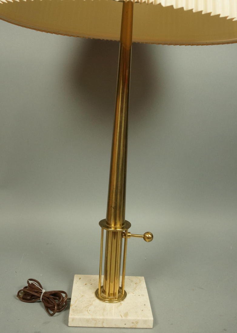 Tommi Parzinger style Stiffel Brass Table Lamp. M: Tommi Parzinger style Stiffel Brass Table Lamp. Marble slab base. Tapered cone form with extended knob.-- Dimensions: H: 35 inches ---