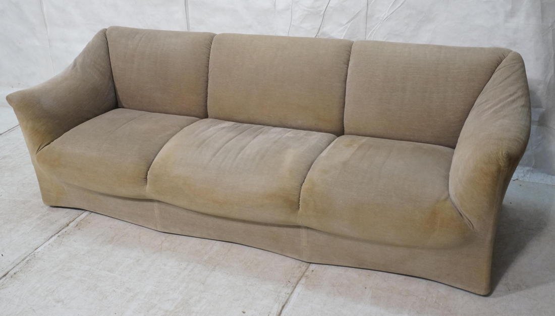 CASSINA Modern Tan Chenille Upholstered Couch Sof: CASSINA Modern Tan Chenille Upholstered Couch Sofa. Sloped arms. -- Dimensions: H: 30 inches: W: 87 inches: D: 32 inches ---