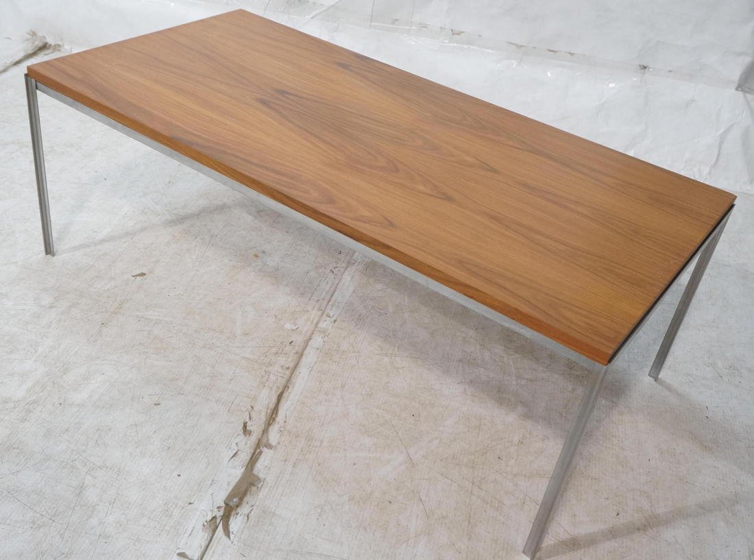 Knoll style Steel & Wood Rectangular Coffee Table: Knoll style Steel & Wood Rectangular Coffee Table. Steel "T" legs support inset walnut top. Not marked. -- Dimensions: H: 16 inches: W: 44 inches: D: 22 inches ---
