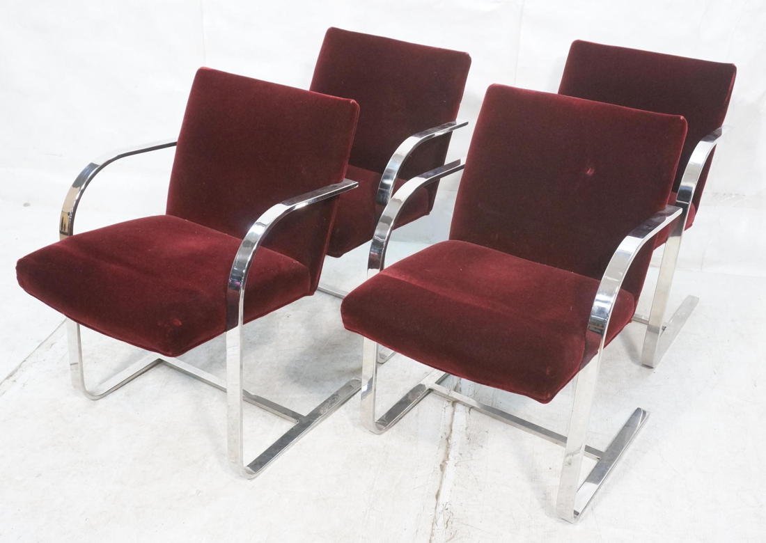 Set 4 Burgundy Plush Seat BRNO style Chrome Frame: Set 4 Burgundy Plush Seat BRNO style Chrome Frame Arm Chairs. Lounge Chairs. -- Dimensions: H: 31.5 inches: W: 22.75 inches: D: 23 inches ---