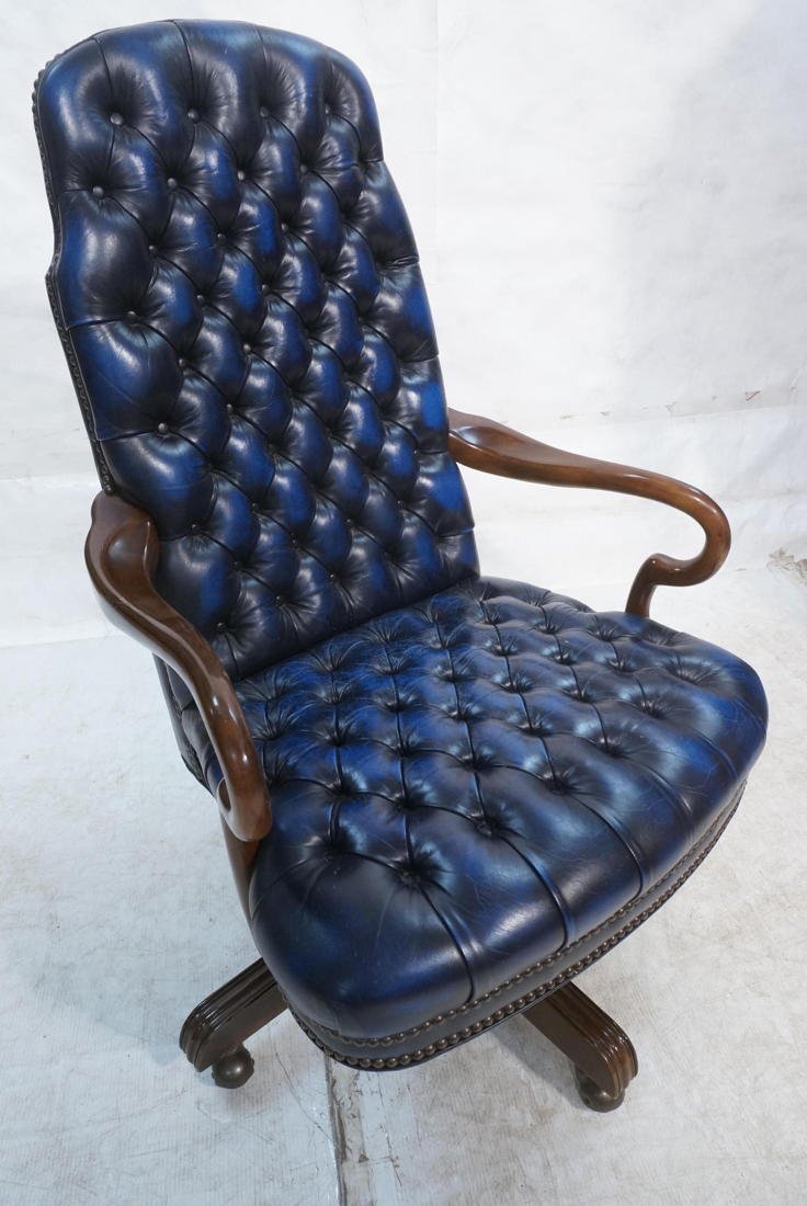 Chesterfield style Leather Office Chair. Blue le: Chesterfield style Leather Office Chair. Blue leather. -- Dimensions: H: 43 inches: W: 23.5 inches: D: 23 inches ---
