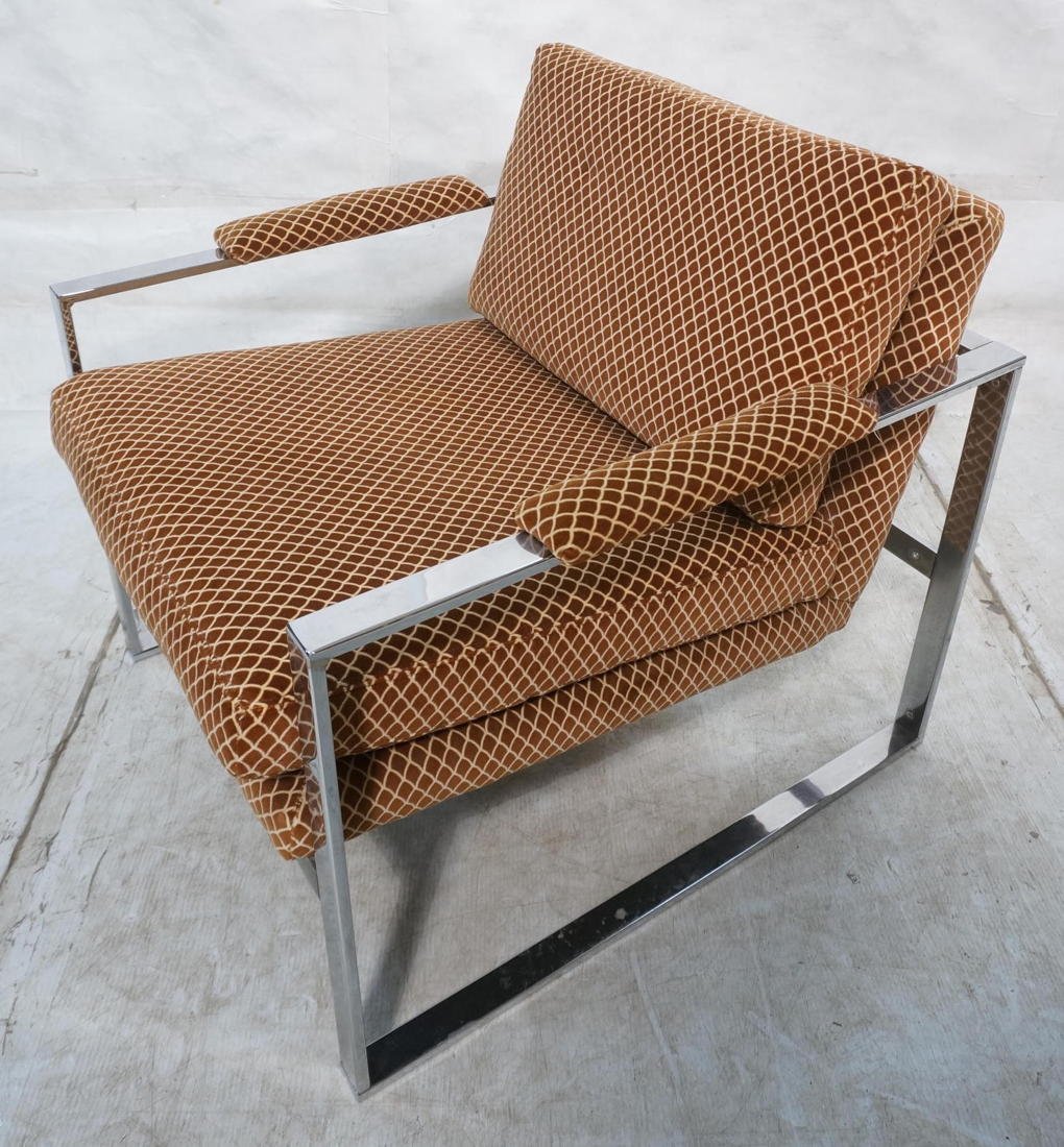Milo Baughman Style Lounge Chair. Wide Flat Chro: Milo Baughman Style Lounge Chair. Wide Flat Chrome Frame. -- Dimensions: H: 30 inches: W: 28 inches: D: 33 inches ---