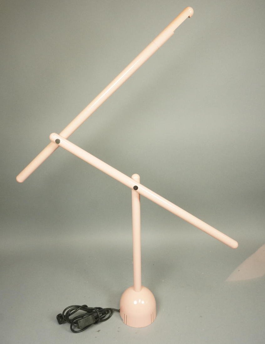 Italian Pink Memphis style cantilever Desk Table: Italian Pink Memphis style cantilever Desk Table Lamp. Marked Made in Italy.-- Dimensions: H: 36 inches: W: 26 inches ---
