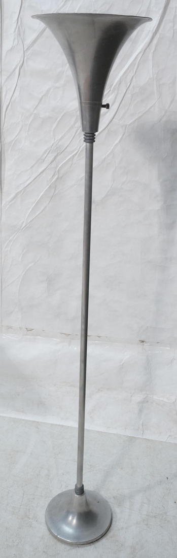 Vintage Deco brushed aluminum torch floor lamp.: Vintage Deco brushed aluminum torch floor lamp. Paul Frankl Style.-- Dimensions: H: 66 inches: W: 12 inches: D: 12 inches ---
