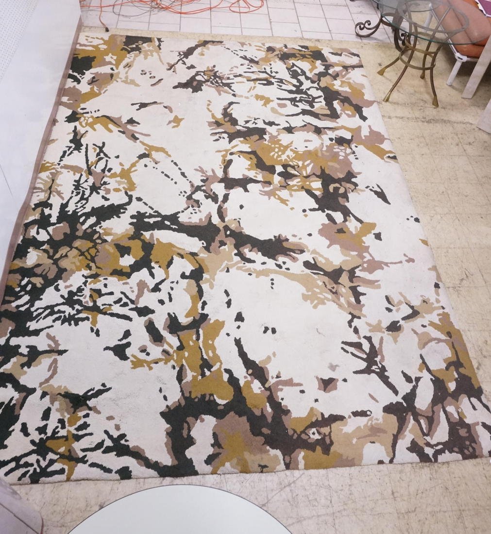 12'4"X 8'10" Large Modernist textile hooked rug.: 12'4"X 8'10" Large Modernist textile hooked rug. Tans and browns.-- Dimensions: H: 148 inches: W: 104 inches ---