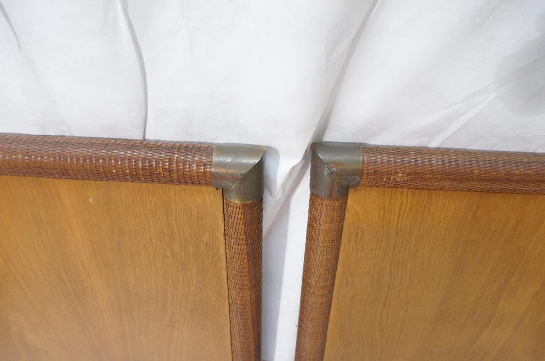 Pr Robsjohn Gibbings For Widdicomb twin headboard: Pr Robsjohn Gibbings For Widdicomb twin headboards. Woven rattan border. -- Dimensions: H: 33 inches: W: 42 inches: D: 2 inches ---
