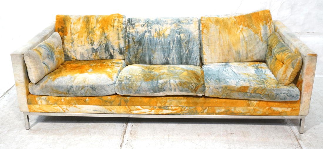 Milo Baughman style sofa. Original Jack Lenor Lar: Milo Baughman style sofa. Original Jack Lenor Larsen fabric on chrome base.-- Dimensions: H: 28 inches: W: 82 inches: D: 35 inches ---