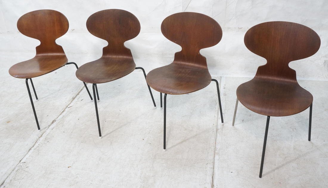 4 Arne Jacobsen stacking Ant chairs. Molded plywoo: 4 Arne Jacobsen stacking Ant chairs. Molded plywood-- Dimensions: H: 31 inches: W: 16 inches: D: 16 inches ---