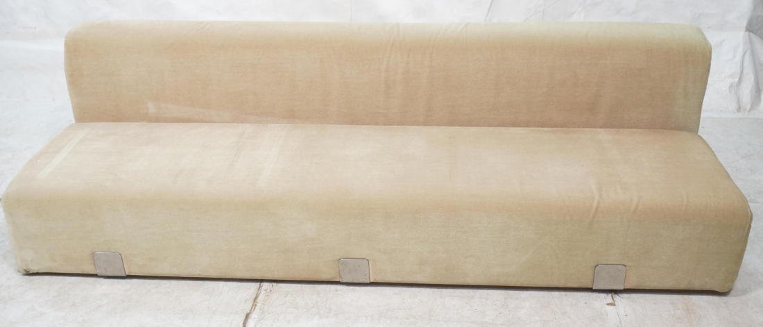 Knoll sofa with exposed chrome frame. Armless.: Knoll sofa with exposed chrome frame. Armless.-- Dimensions: H: 27 inches: W: 100 inches: D: 35 inches ---