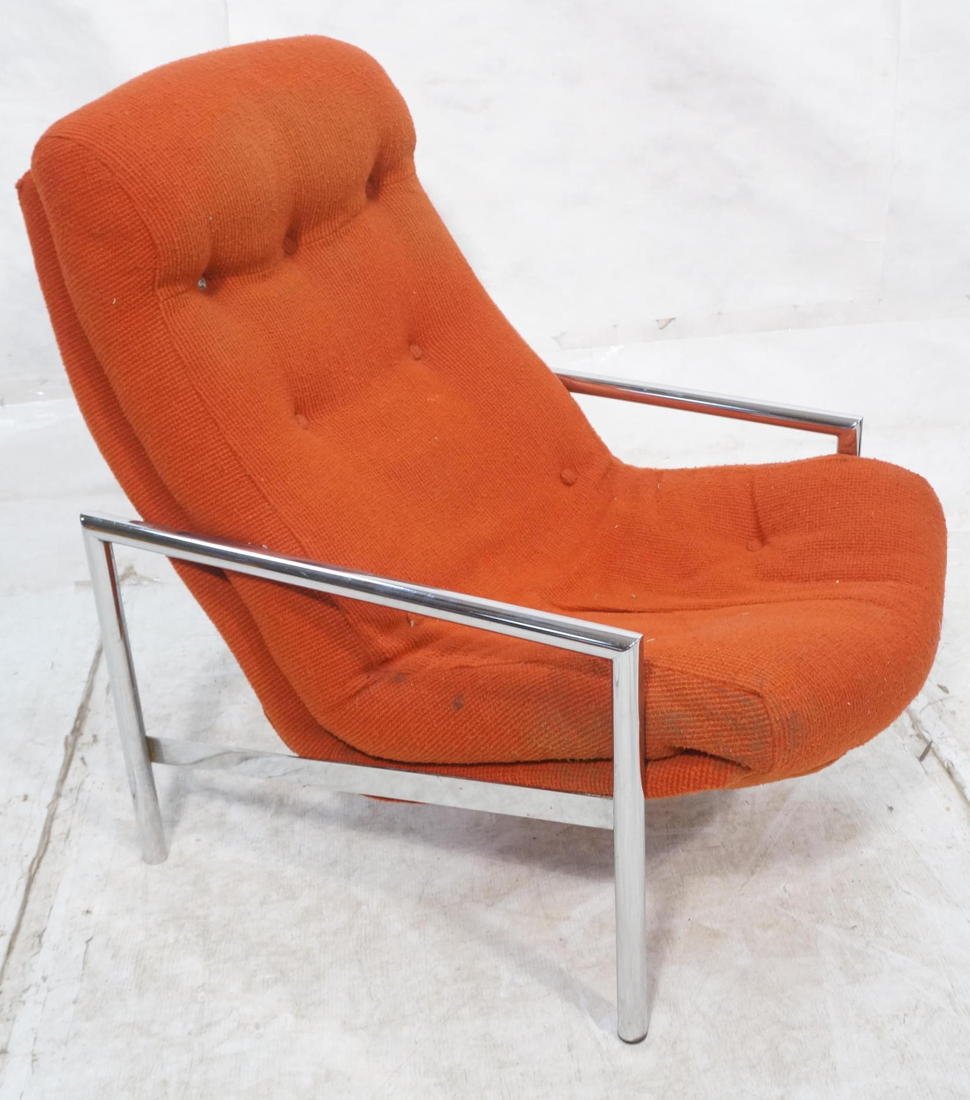Retro chrome tubular lounge chair. Tufted red sea: Retro chrome tubular lounge chair. Tufted red seat-- Dimensions: H: 38 inches: W: 26 inches: D: 33 inches ---