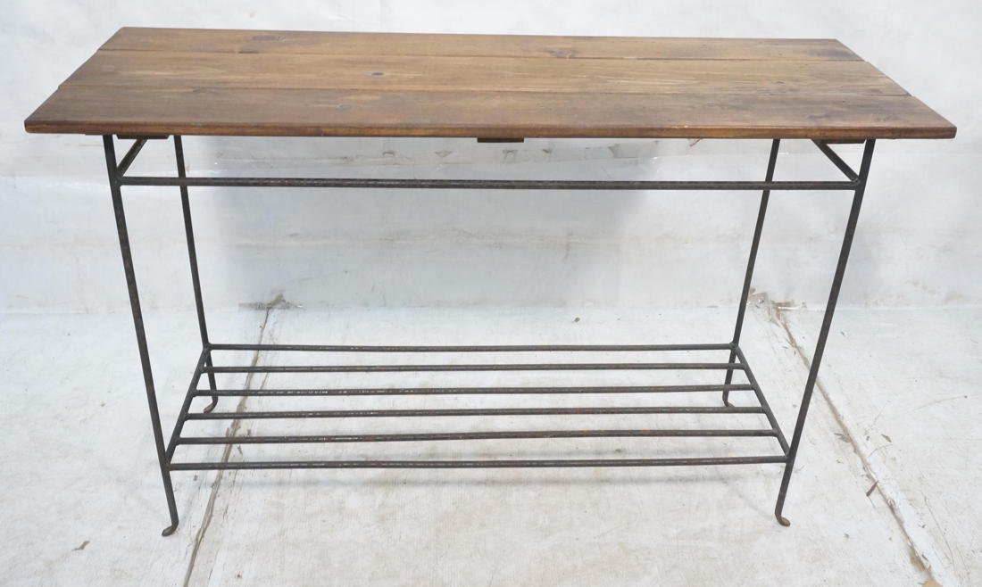 Wrought iron hairpin sofa console table. 3 piece: Wrought iron hairpin sofa console table. 3 piece plank top. -- Dimensions: H: 30 inches: W: 48 inches: D: 18 inches ---