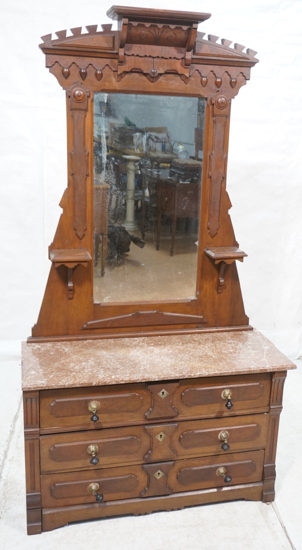 Victorian American Walnut Low dresser with mirror: Victorian American Walnut Low dresser with mirror. Marble top. -- Dimensions: H: 79 inches: W: 44 inches: D: 18 inches ---