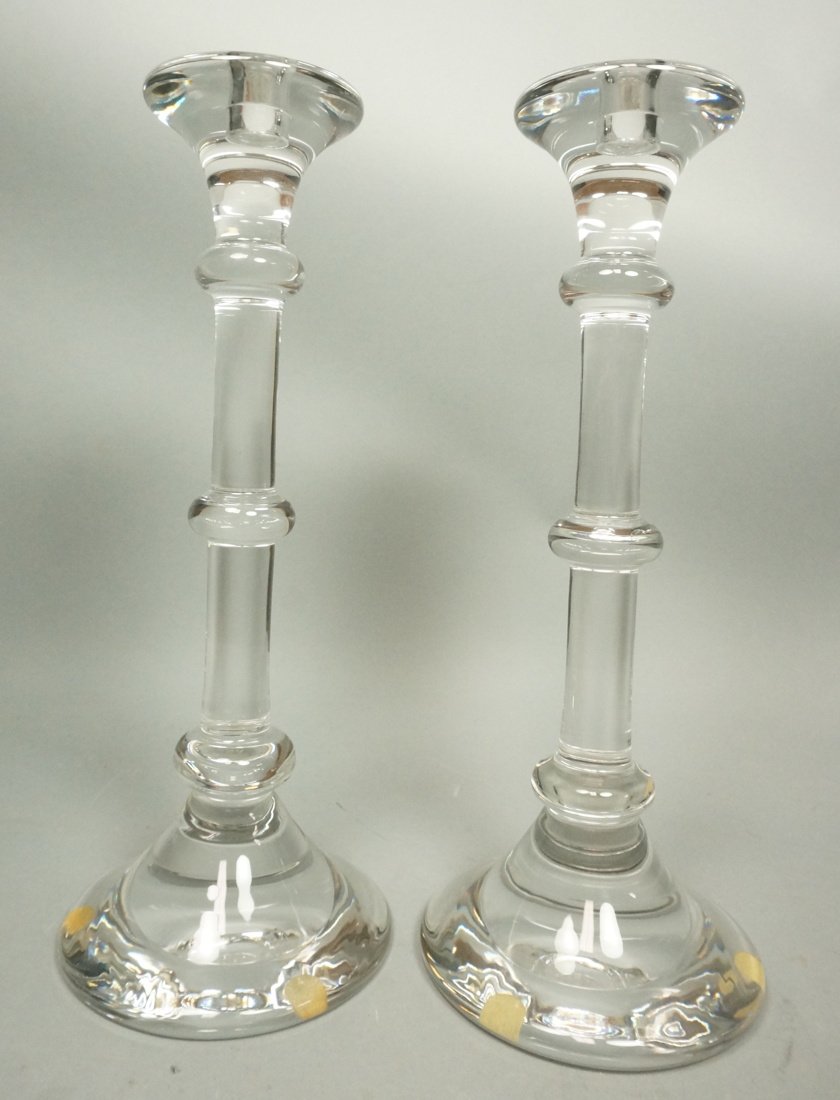 Pr VAL ST LAMBERT Tall Crystal Candle Sticks. Cle: Pr VAL ST LAMBERT Tall Crystal Candle Sticks. Clear Glass Classical form sticks. Marked. France. -- Dimensions: H: 17 inches: W: 6.75 inches --- US Shipping charge: $50
