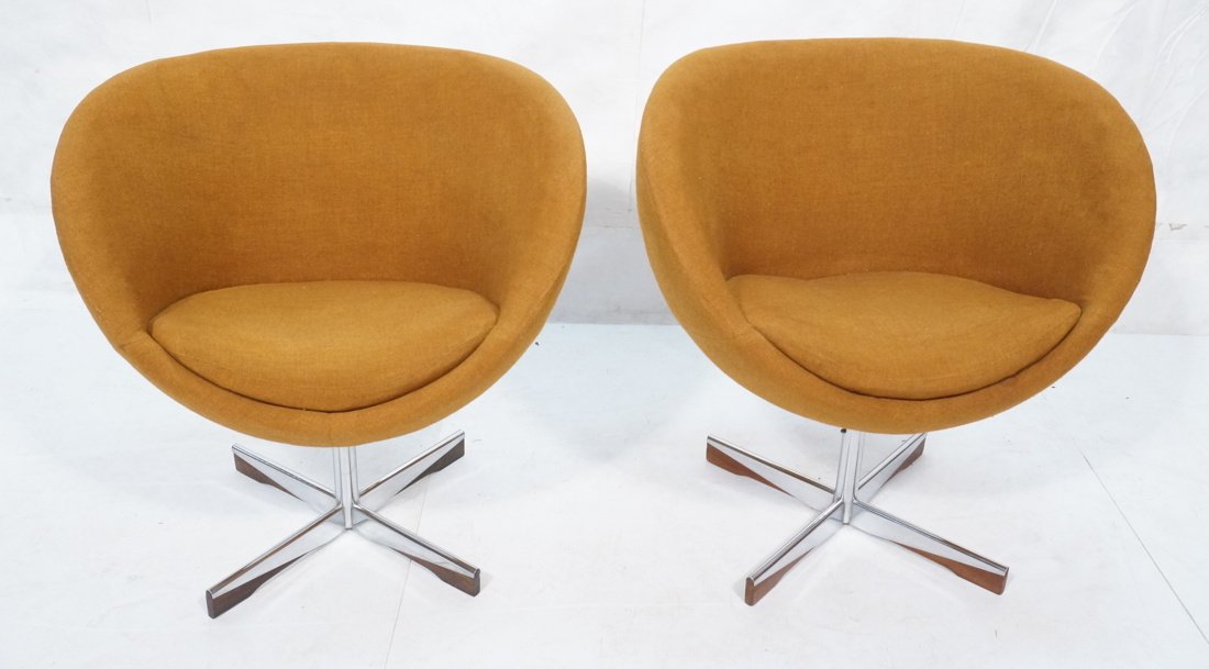 Pr SVEN IVAR Planet Chairs. Westnofa. Pale Brown: Pr SVEN IVAR Planet Chairs. Westnofa. Pale Brown Fabric. Wood & Chrome pedestal bases with four feet. Marked Westnofa Norway-- Dimensions: H: 29 inches: W: 29 inches: D: 25.5 inches ---