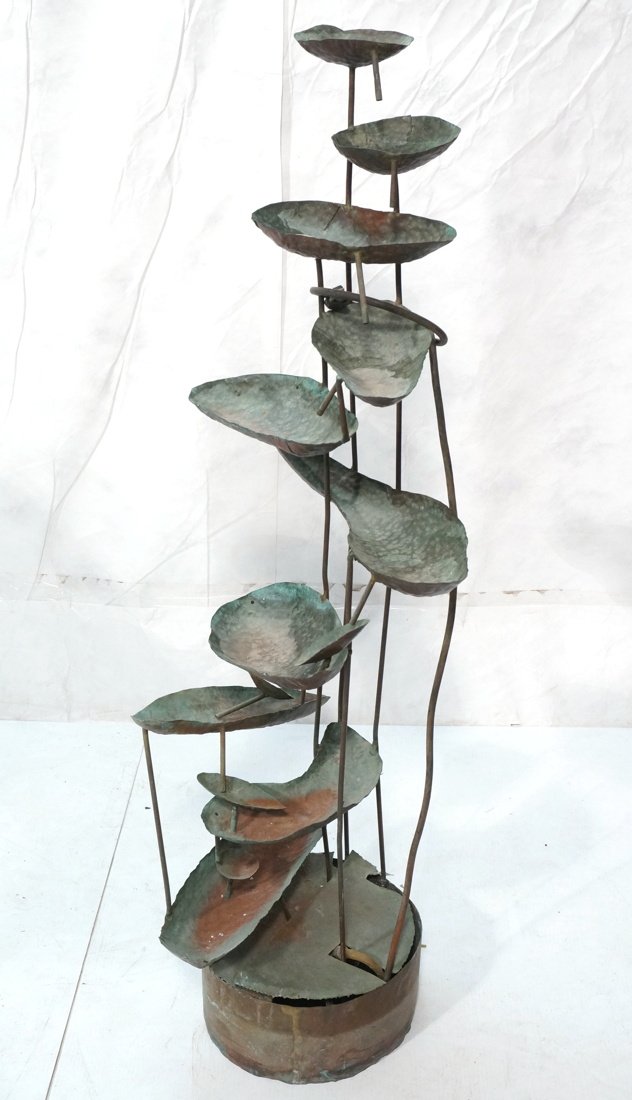 Copper Outdoor Patio Fountain. Tiered copper leve: Copper Outdoor Patio Fountain. Tiered copper levels. Green patina. -- Dimensions: H: 49 inches: W: 16 inches ---