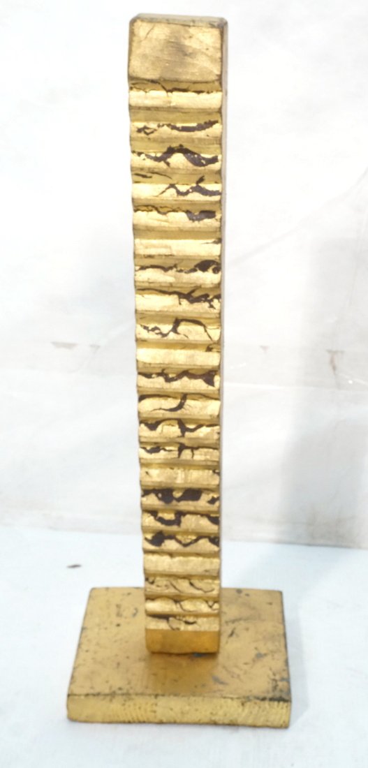 Gilt Carved Wood Totem Table Sculpture. Ribbed fo: Gilt Carved Wood Totem Table Sculpture. Ribbed form.-- Dimensions: H: 28 inches: W: 9.25 inches: D: 8 inches ---