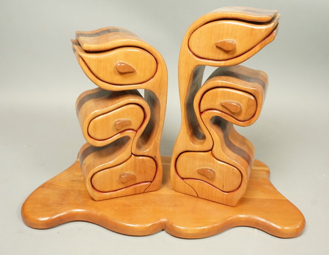 American Craftsman Studio Wood Jewelry. Six Drawe: American Craftsman Studio Wood Jewelry. Six Drawers. Laminated banded sides. Not marked.-- Dimensions: H: 15 inches: W: 20 inches: D: 9 inches --- US Shipping charge: $35