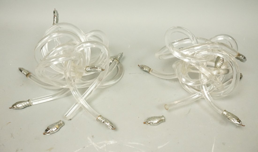 Pr Dorothy Thorpe style Lucite Twisted Snake Scul: Pr Dorothy Thorpe style Lucite Twisted Snake Sculptures. Not marked. -- Dimensions: H: 6.5 inches: W: 11 inches: D: 8 inches --- US Shipping charge: $35