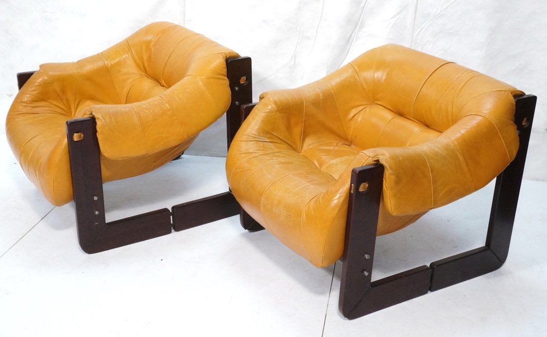 Pr Brazilian Rosewood LAFER Percival Lounge Chair: Pr Brazilian Rosewood LAFER Percival Lounge Chairs. Tagged Made in Brazil. Tan leather cushions. -- Dimensions: H: 28 inches: W: 28 inches: D: 30 inches ---