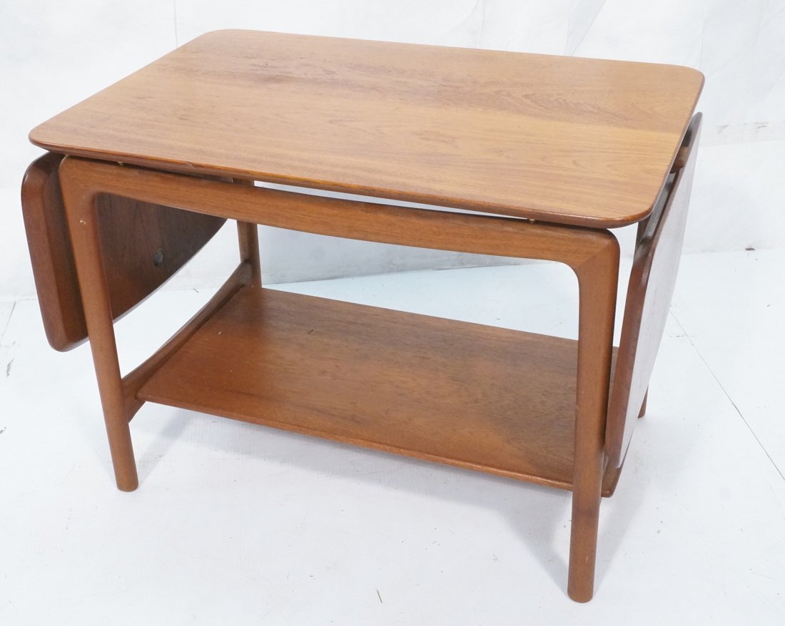 Danish Teak Modern Drop Side Cart. JOHN STUART la: Danish Teak Modern Drop Side Cart. JOHN STUART label. Brass hinges. Nice floating top. Brass ball accent. -- Dimensions: H: 22 inches: W: 30 inches: D: 20 inches ---