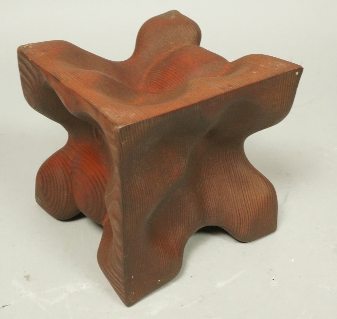 Alexandre Noll style carved wood cube sculpture.: Alexandre Noll style carved wood cube sculpture. Freeform carved block. Interesting texture. not signed. -- Dimensions: H: 5.5 inches: W: 5.5 inches: D: 5.5 inches ---